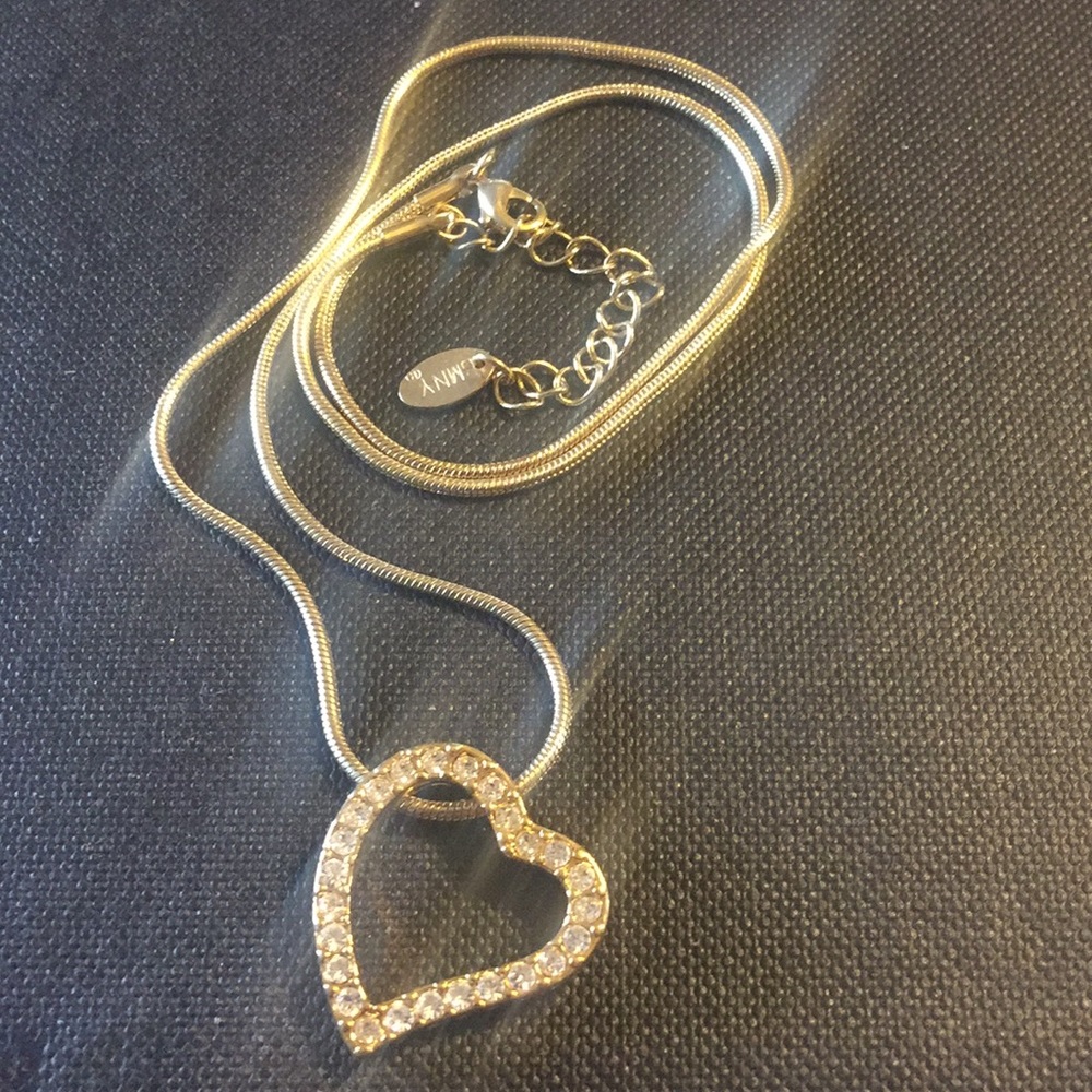 BMNY gold tone rhinestone heart necklace